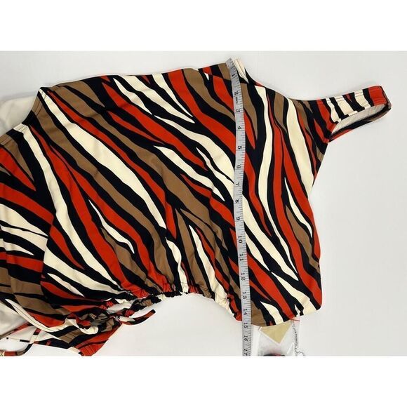 NWT Michael Kors MM8P021 826 Terracotta Zebra Print One-Shoulder Swimsuit 14 - Picture 7 of 10